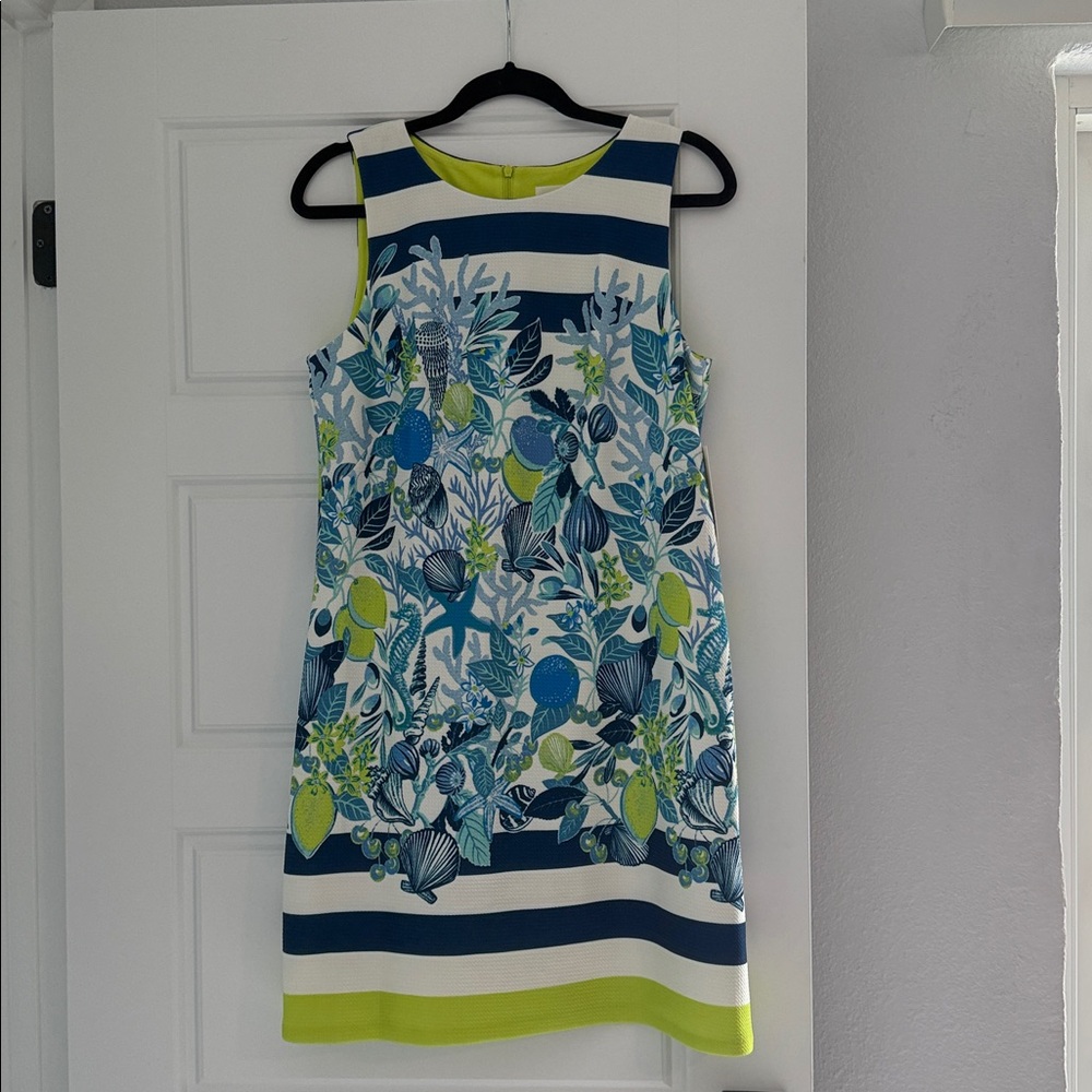 Eliza J NWT Dress Women Sheath Blue Lime Green Floral Sleeveless Size 8